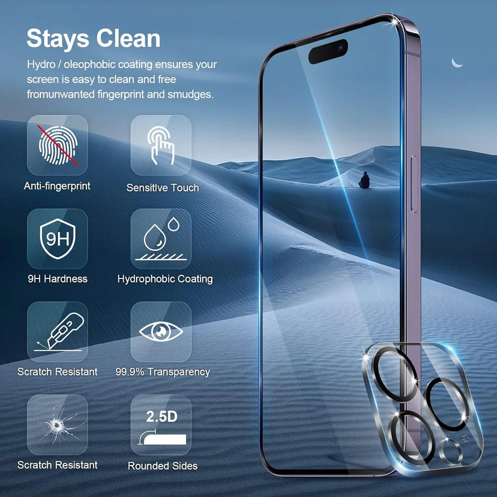 HD Screen Protection For iPhone 11,12,13,14,15 and 16 Pro Max Tempered Glass